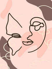 butterfly Surreal Faces Continuous line, faces and hairstyle, fashion concept, woman beauty minimalist, illustration pretty sexy. Contemporary portrait.
