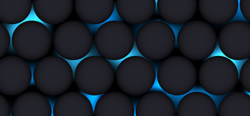 Abstract dark gray cirles pattern on blue glowing light background