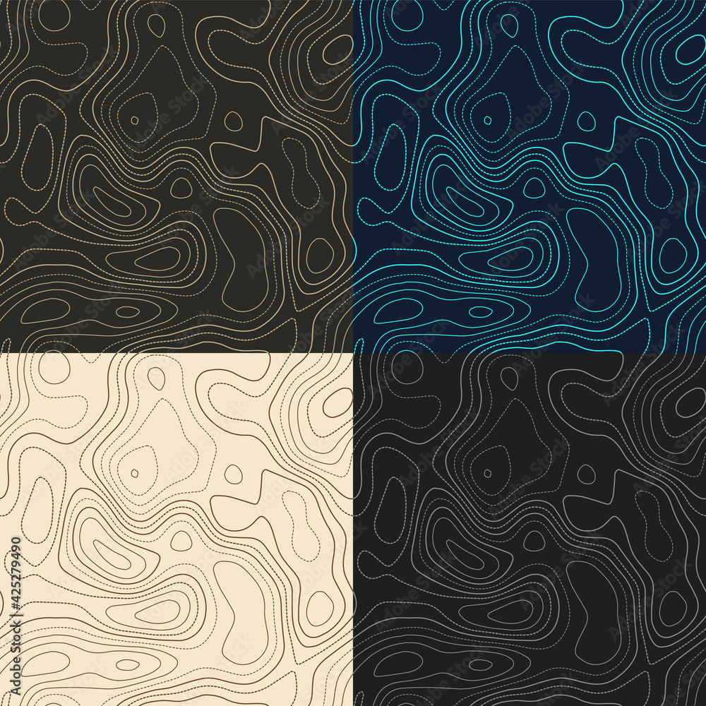 Poster topography patterns. seamless elevation map tiles. authentic isoline background. attractive tileable