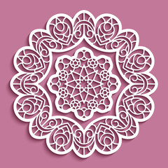 Lace doily, decorative snowflake, circle mandala ornament, cutout paper round pattern, laser cutting template