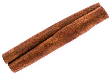 Single cinnamon stick isolated on white background