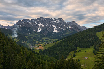 Fototapeta na wymiar A beautiful landscape view of the Dienten am Hochkönig. A wide angle photography from Austrian Alps.