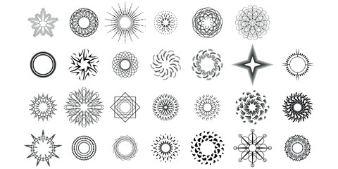Set Abstract Collection Starburst Black Line Doodle Design Elements Vector