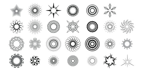 Set Abstract Collection Starburst Black Line Doodle Design Elements Vector