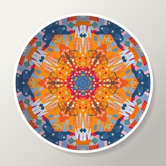 Bright decorative plate with round abstract ornament. Vector illustration.