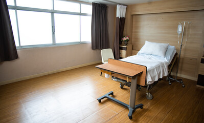 Recovery Room with bed and comfortable medical. Interior of empty hospital room.