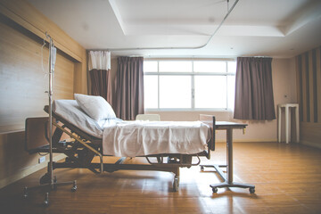Recovery Room with bed and comfortable medical. Interior of empty hospital room.