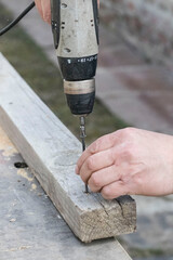 Wood processing with different tools. Working process.