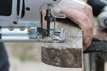Wood processing with different tools. Working process.