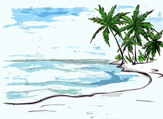 Graphic image of a beach with palm trees