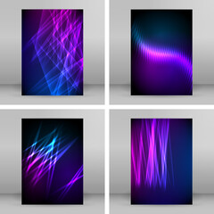 Purple background advertising brochure design elements. Blurry light glowing graphic form police siren at night colors. Vector illustration EPS 10 for booklet layout, wellness leaflet, newsletters