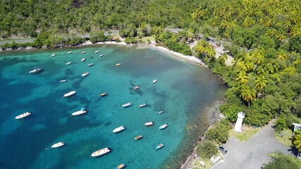 aerial view of a bay with boats in Guadeloupe 