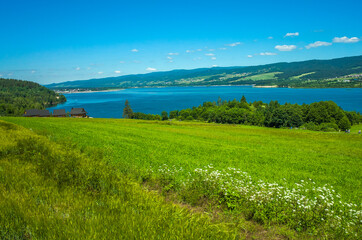 Fototapeta na wymiar Czorsztynskie lake near Niedzica village on sunny spring day, Pieniny Mountains, Poland