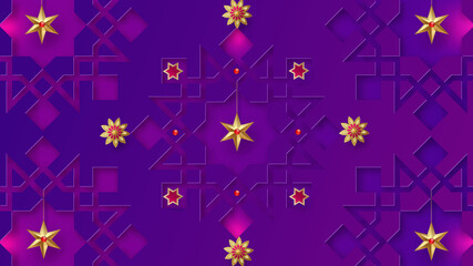 Ramadan Kareem horizontal banner with 3d arabesque stars and flowers. Vector. Greeting card, poster and voucher.