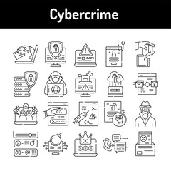 Cybercrime line icons set. Isolated vector element.