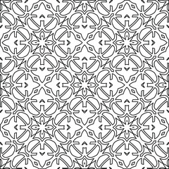  Geometric vector pattern with triangular elements. Seamless abstract ornament for wallpapers and backgrounds. Black and white colors. 