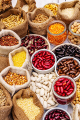 Assorted different types of beans and cereals grains