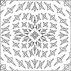  Geometric vector pattern with triangular elements. Seamless abstract ornament for wallpapers and backgrounds. Black and white colors. 