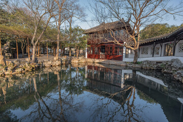 Fototapeta na wymiar View of Humble Administrator Garden(Zhuozheng Garden) built in 1517 is a classical garden,a UNESCO World Heritage Site and is the most famous of the gardens of Suzhou.