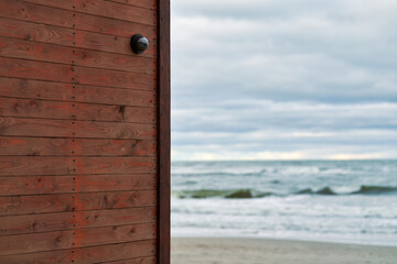IP CCTV camera with security system installed on wooden wall