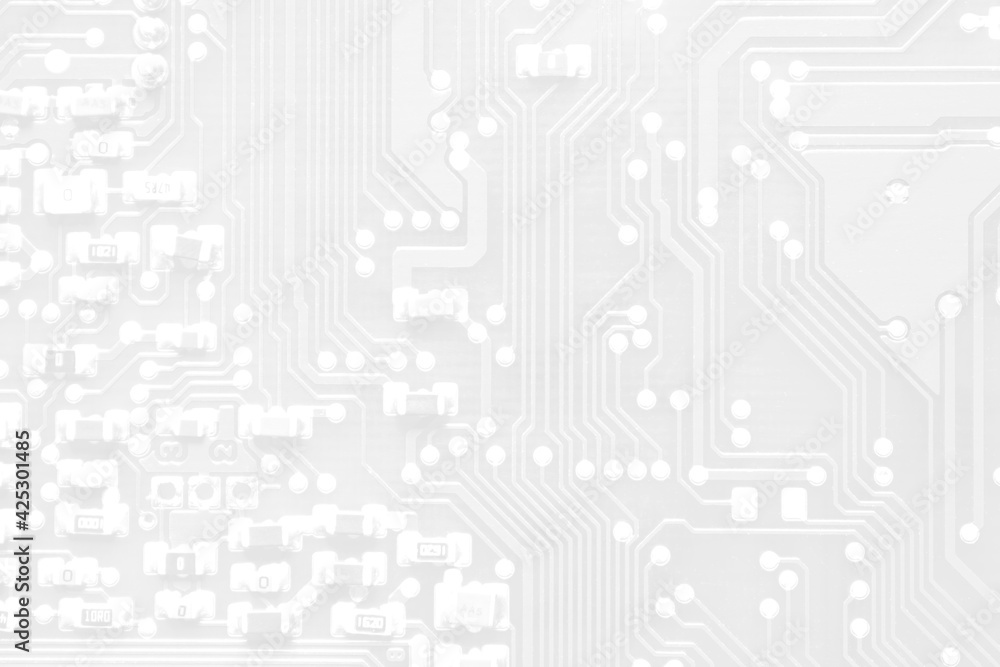 Fototapete white texture background of printed circuit board. computer technology background. information tech.