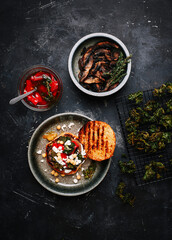 Portobello burger with crispy kale