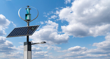 Street LED lantern powered by wind and solar energy.