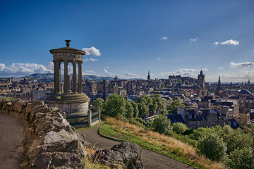 Edinburgh scenic view from Calton hill, with monument. Scotland.