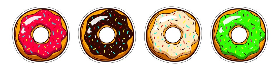 Sweet chocolate donut vector set. Icing sugar donut, shop icon, donut logo for website