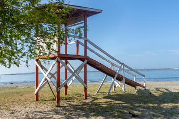 lifeguard tower on the beach at the morning
