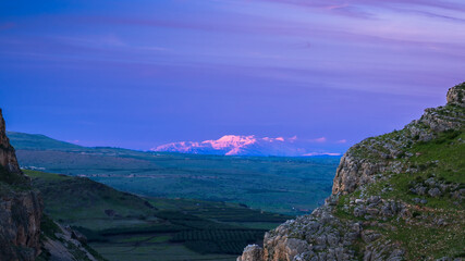 Beautiful view of Galilee from the cliff of Mount Arbel National Park and Nature Reserve, with the...