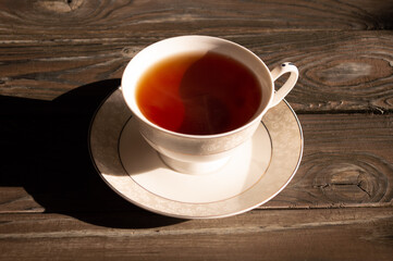 cup of tea on wooden table