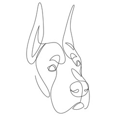 Continuous line Great Dane. Single line minimal style dog vector illustration. Head. - obrazy, fototapety, plakaty