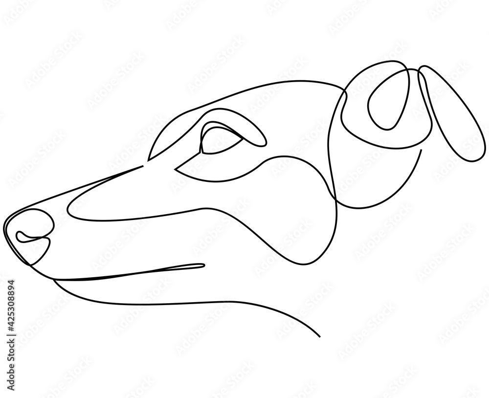 Aufkleber continuous line whippet. single line minimal style english whippet or snap dog vector illustration. 