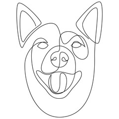 Continuous line Shiba Inu. Single line minimal style dog vector illustration. Dog head.