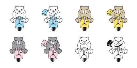 Bear vector polar bear ride bike icon logo teddy cartoon character symbol illustration doodle design