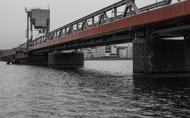 Red bridge over the river