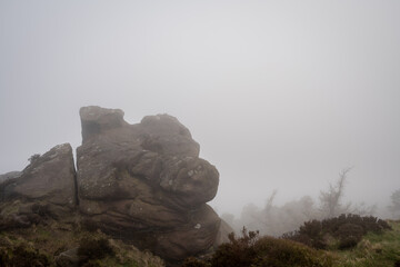 Springtime sunrise cloud inversion, and mist at The Roaches, Staffordshire