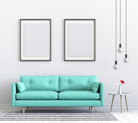mock up poster frame interior living room background, 3D render