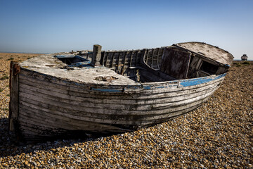 Fishing boat wreck at Dungeness, Kent, England