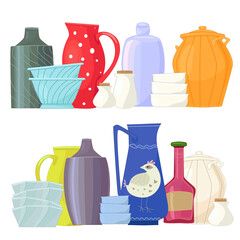 cute collection with rows of clean colorful tableware against wh