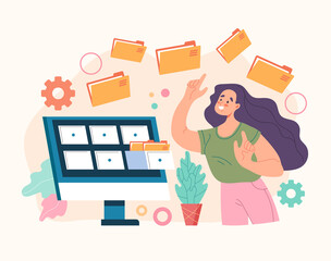 Database data file order management organisation concept. Vector flat graphic design illustration