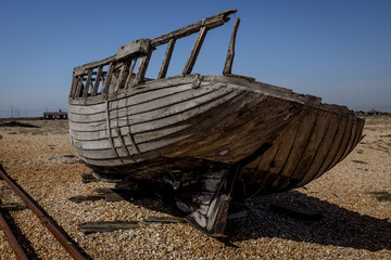 Fishing boat wreck at Dungeness, Kent, England