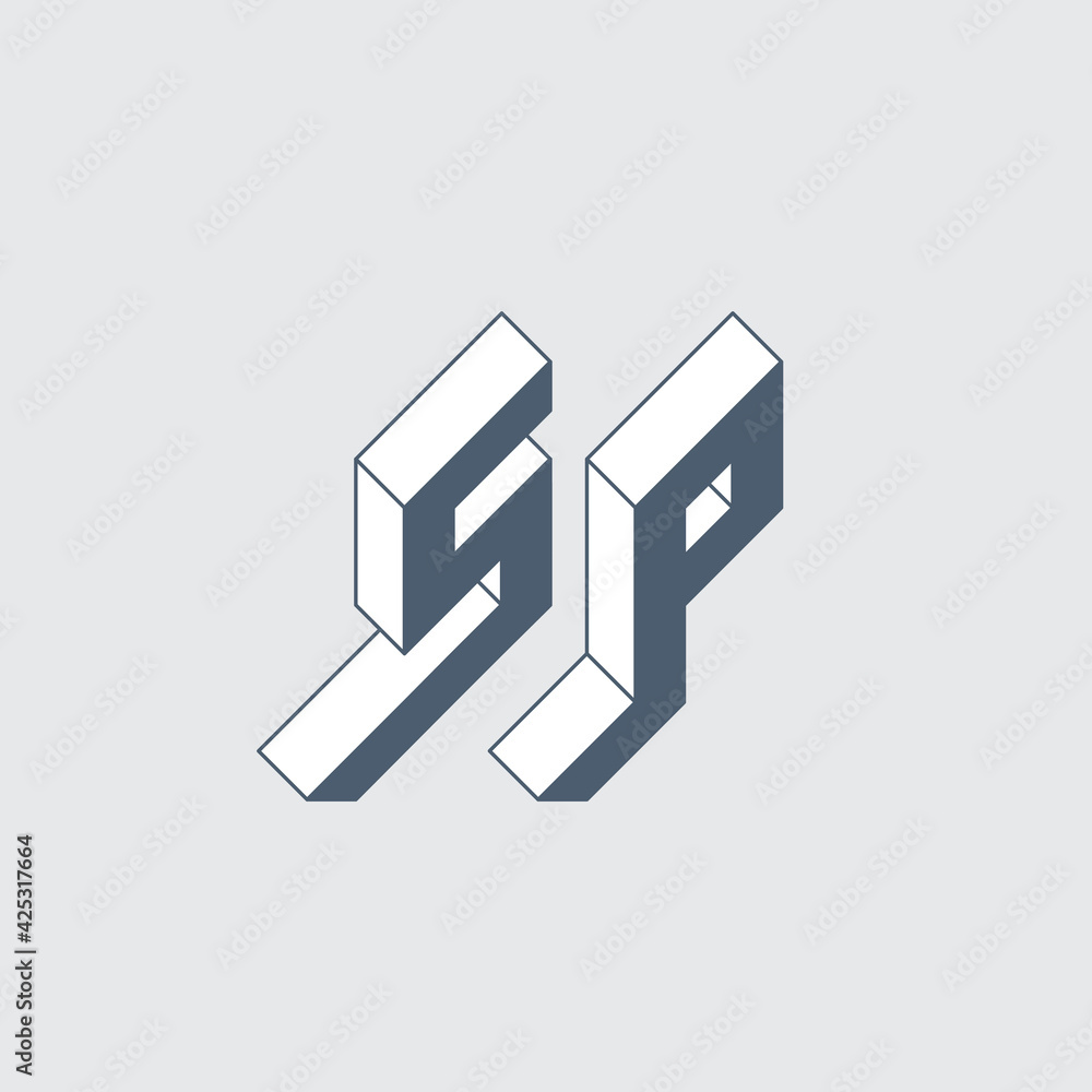 Poster s and p - monogram or logotype. isometric 3d font for design. three-dimension letters. sp - 2-letter