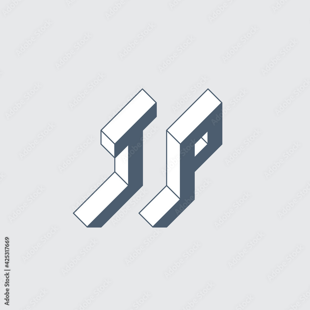 Poster tp - 2-letter code. t and p - monogram or logotype. isometric 3d font for design. three-dimension le