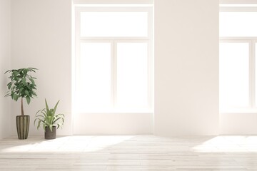 White empty room. Scandinavian interior design. 3D illustration