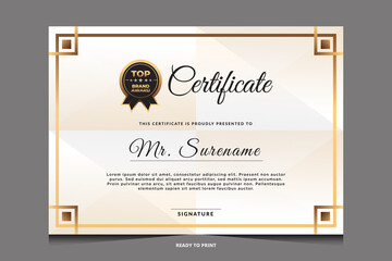 Fototapeta na wymiar Certificate of appreciation template, gold and blue color. Clean modern certificate with gold badge.