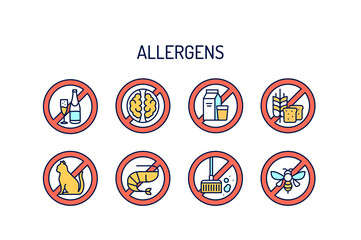 Allergens line color icons set. Pictogram for web page, mobile app, promo. 