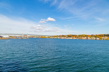 view to skyline of New London in Connecticut, USA.