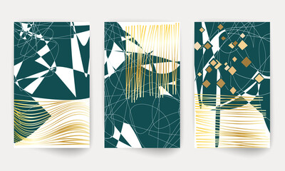 Geometric modern art. Colorful poster with geometric shapes. Abstract cover flyer set.